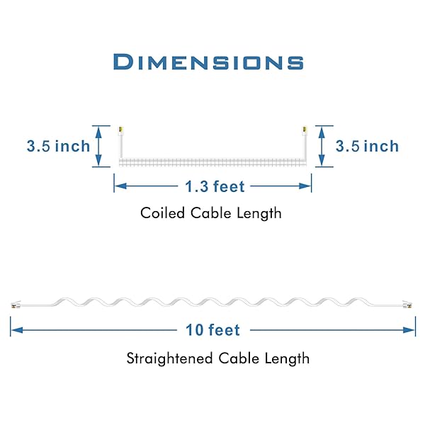 NECABLES 2Pack Curly Coiled Phone Cord for Landline Telephone Handset RJ9 Male to Male White - Image 2