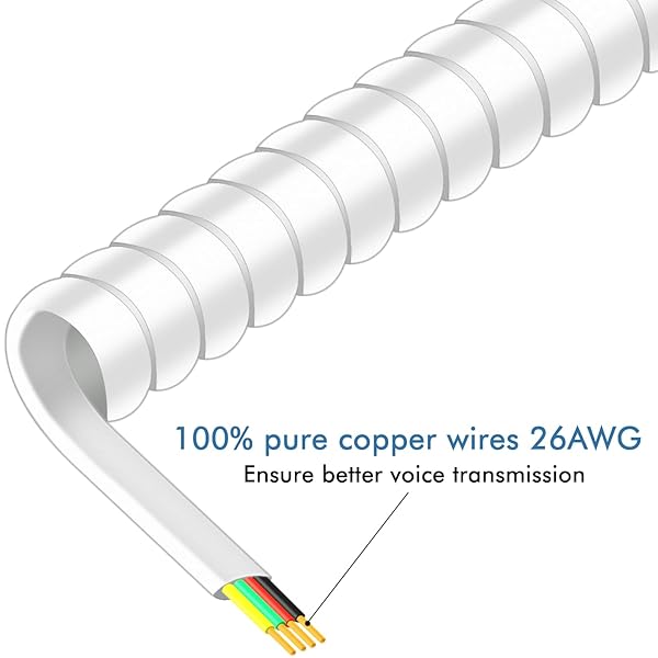 NECABLES 2Pack Curly Coiled Phone Cord for Landline Telephone Handset RJ9 Male to Male White - Image 4