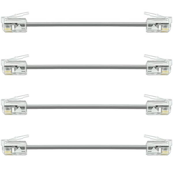 NECABLES NECABLES 4Pack 3 Inch Short Phone Cord Short Telephone Cord Short Phone Line Cord Wall Phone Cord RJ11 6P4C Male to Male for Landline