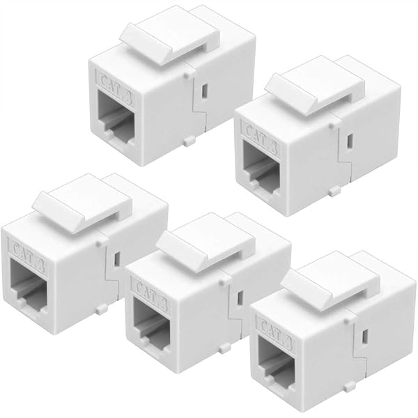 NECABLES 5 Pack CAT3 Telephone Keystone Jack Coupler RJ11 6P4C Female to Female White for Reliable Phone Connections