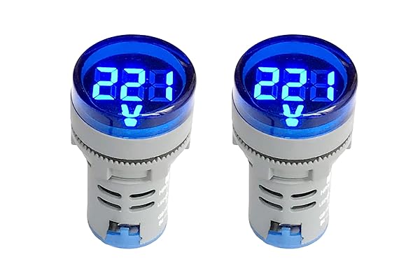 NOYITO 80-500V AC Digital Voltmeter Pack of 2 Small Round Head LCD Display in Blue for 110V 220V 380V