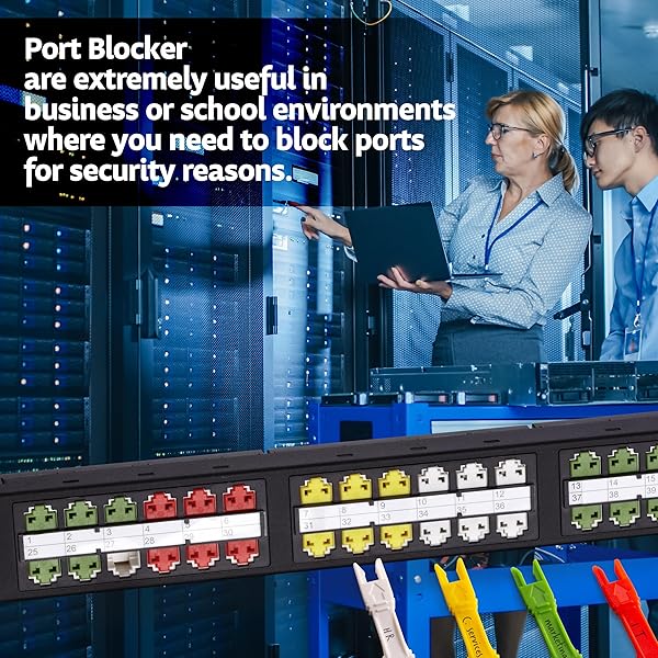 NTW RJ45 Port Blocker & Dust Cover - Secure Ethernet Port Lock with Color Coded Keys, 50 TAA Compliant Protectors - Image 5
