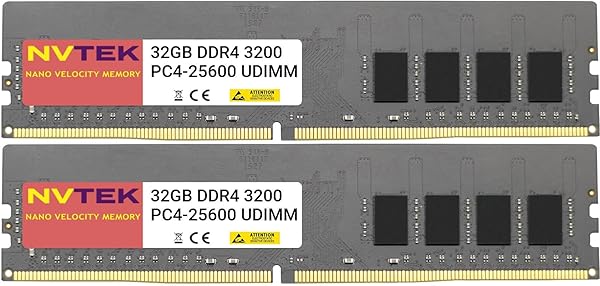 NVTEK 64GB DDR4 3200MHZ PC4-25600 UDIMM Desktop Memory Kit 2X32GB Non-ECC Unbuffered 288-PIN for High Performance Computing