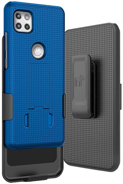 Nakedcellphone Cobalt Blue Case for Motorola One 5G Ace - Slim Kickstand & Rotating Belt Holster Accessory