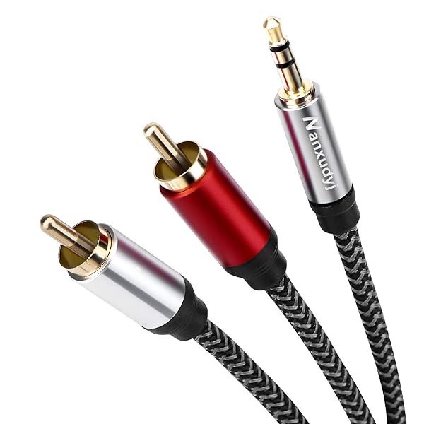 Nanxudyj 10ft Nylon Braided 3.5mm to 2RCA Audio Cable for Stereo Receiver Smartphone Tablet HDTV MP3 Player and More