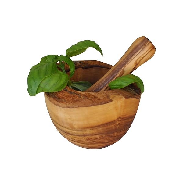 "Naturally Med Olive Wood Mortar and Pestle - 5.5" Handcrafted Set for Grinding Herbs, Spices & Salsa" - Image 3