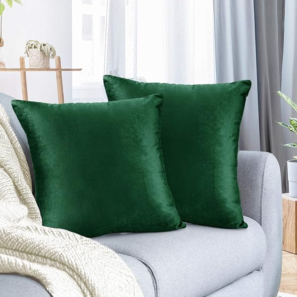 Cozy Velvet Green Throw Pillow Covers 18x18 - Set of 2 for Sofa, Bed & Car | Soft Decorative Cushions