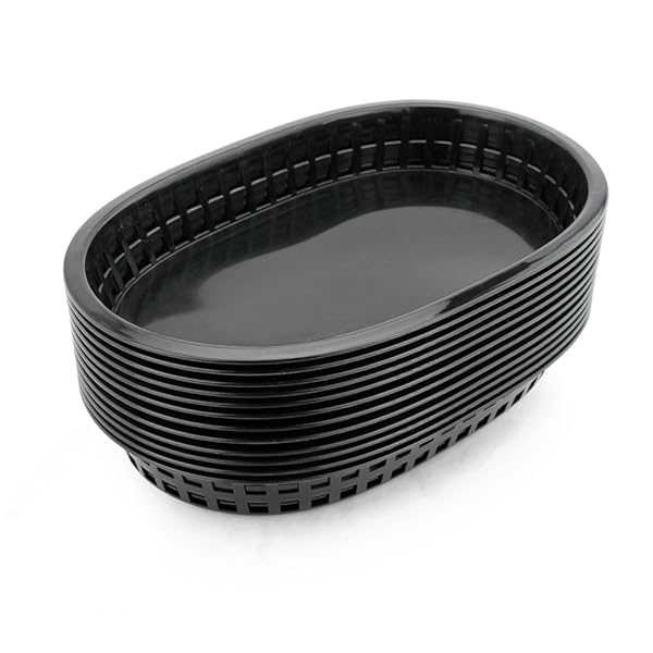 New Star Foodservice 44041 Fast Food Baskets Set of 12 - 10.5x7 Inch Black Baskets for Restaurants & Catering