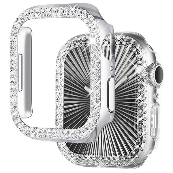 NewWays 2-Pack Bling Apple Watch Cases 40mm SE 2022 Series 6 5 4 Protective Bumper Silver Clear