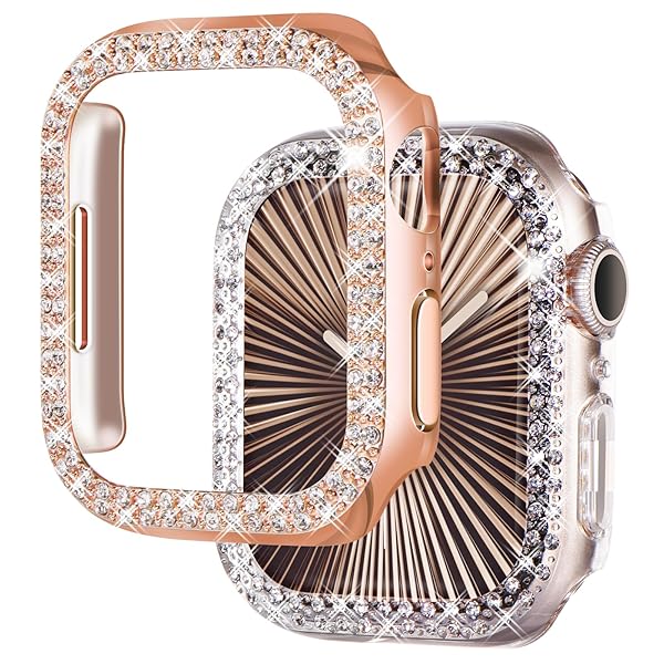 NewWays 2-Pack Bling Apple Watch Cases 40mm SE 2022 Series 6 5 4 Protective Bumper Rose Gold Clear