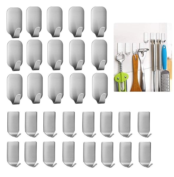 Newraturner 32-Pack Heavy Duty Adhesive Hooks - Waterproof Stainless Steel Hangers for Home & Office Use