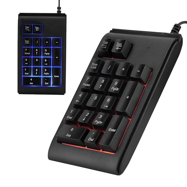 3-Color LED Backlit USB Wired Mini Numeric Keypad - 19 Key Numpad for Laptop & Desktop PC