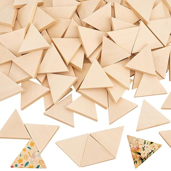 OLYCRAFT 100PCS Unfinished Wood Triangle Cutouts for DIY Crafts and Holiday Decoration 1.2x1.3x0.2 Inch Natural Wood Slices