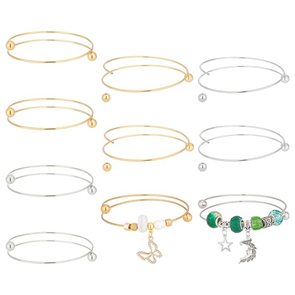 OLYCRAFT 10pcs 2.5 Inch Expandable Blank Bangle Bracelets Gold Silver Stainless Steel Wire for Jewelry Making