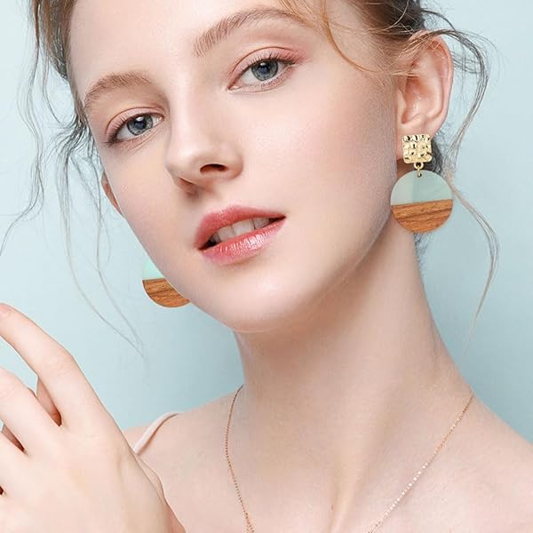 OLYCRAFT 10pcs Round Resin Wooden Earring Pendants - Vintage Turquoise Flat Cabochons for Jewelry Making - Image 7