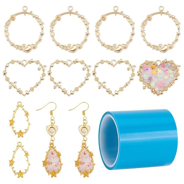OLYCRAFT 12pcs Wreath Bezel Pendants & Seamless Tape for DIY Resin Jewelry Crafts