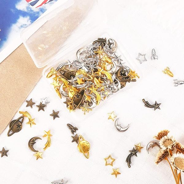 OLYCRAFT 168pcs Cosmos Resin Fillers: Star, Moon & Spaceship Charms for Epoxy Crafting - Image 8