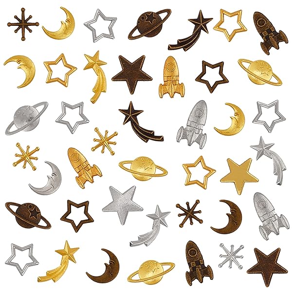 OLYCRAFT 168pcs Cosmos Resin Fillers: Star, Moon & Spaceship Charms for Epoxy Crafting