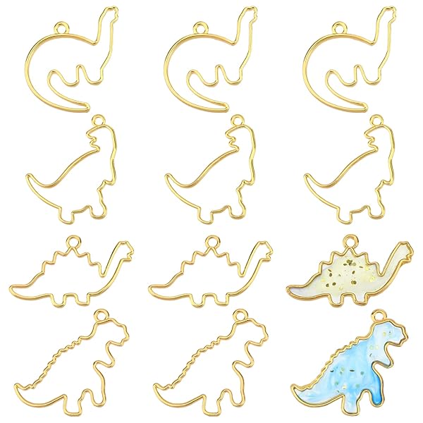 OLYCRAFT 20pcs Dinosaur Open Bezel Charms - Colorful Alloy Frame Pendants for Resin Jewelry Making - Image 2