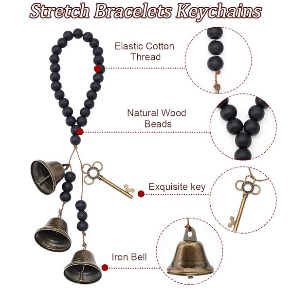 OLYCRAFT 3Pcs Witch Bells with Wood Beads for Door Knob Hanger Pagan Bell Decor Wood Beads Antique Magic Keys Witchy Room Home Decor Witchy Gifts - Image 4