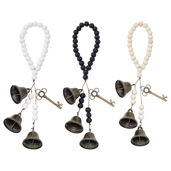 OLYCRAFT 3Pcs Witch Bells with Wood Beads for Door Knob Hanger Pagan Bell Decor Wood Beads Antique Magic Keys Witchy Room Home Decor Witchy Gifts
