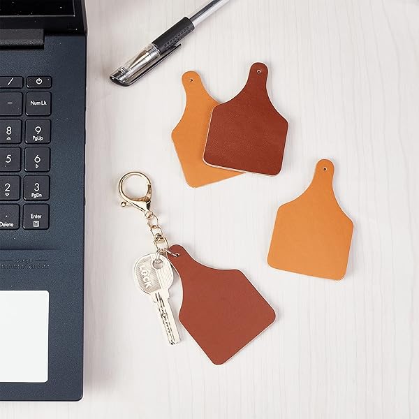 OLYCRAFT 40Pcs Imitation Leather Tags Leather Blank Cow Ear Tag 3x2 Inch Leather Labels with Hole 2mm Thick Blank PU Leather Tags for Stamping DIY - Image 6