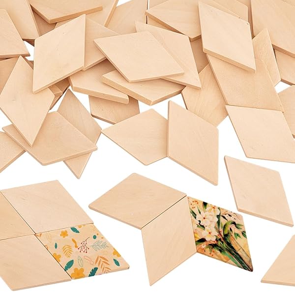 OLYCRAFT 50PCS Unfinished Natural Wood Rhombus Cutout Blank Slices for DIY Crafts and Holiday Decoration 2.3x1.3x0.2 Inch - Image 2