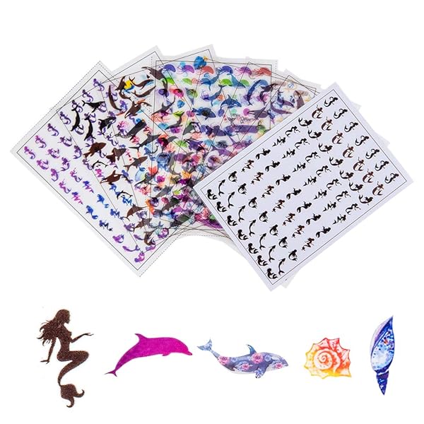OLYCRAFT Ocean Decorative Films 8 Sheets Non-Adhesive Transparent Image Sheets for Resin Crafting Summer Decor with Dolphin Jellyfish Mermaid Whale Shell Starfish - Image 2