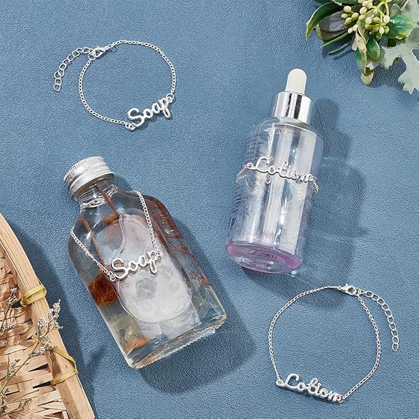 OLYCRAFT 8Pcs Soap and Lotion Label Tags With Chains - Alloy Dish and Hand Soap Bottle Tags for Bathroom Kitchen Farmhouse Vintage Rustic Decor - - Image 5