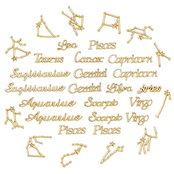 OLYCRAFT 96Pcs Zodiac Sign Resin Fillers Constellation Words Star Sign Alloy Epoxy Supplies for Crafting and Jewelry Making Golden