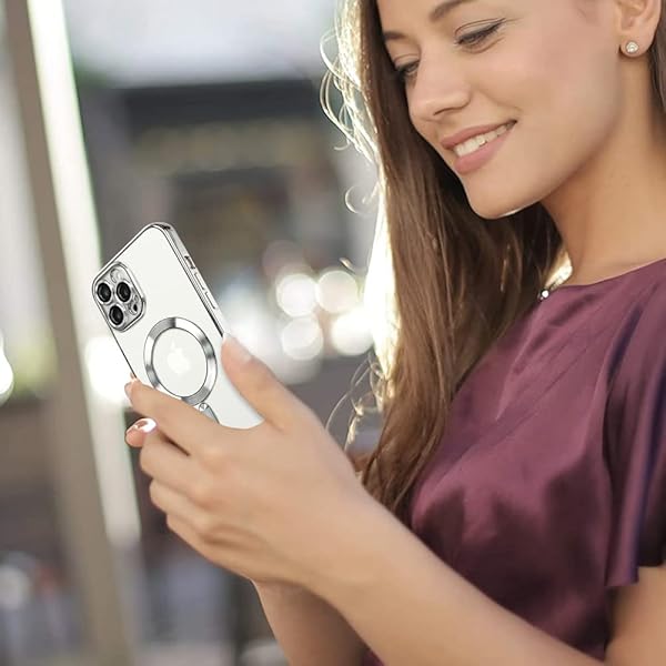 OOK Magnetic Case for iPhone 14 Pro Max with Camera Lens Protector Compatible with MagSafe Soft TPU Anti-Scratch Shockproof Slim Clear Case Silver - Image 8