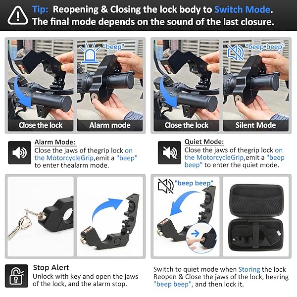 OPSOOPI Motorcycle Locks Anti Theft, Motorcycle Grip Lock 130DB Alarm Heavy Duty Throttle Lock, Waterproof Brake Alarm for Moped, Bike, Scooter, ATV - Image 4