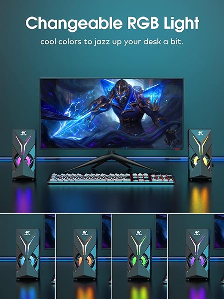 OROW 10W RGB Computer Speakers with LED Lights & Volume Control for Gaming - Compatible with Monitor & Laptop - Image 4