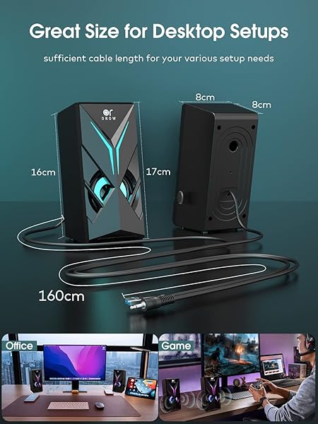 OROW 10W RGB Computer Speakers with LED Lights & Volume Control for Gaming - Compatible with Monitor & Laptop - Image 5
