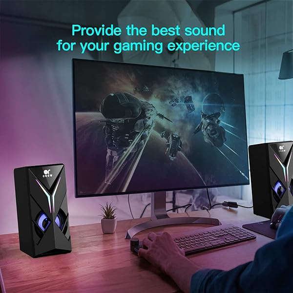 OROW 10W RGB Computer Speakers with LED Lights & Volume Control for Gaming - Compatible with Monitor & Laptop - Image 8