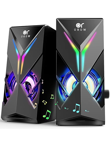 OROW 10W RGB Computer Speakers with LED Lights & Volume Control for Gaming - Compatible with Monitor & Laptop - Image 3