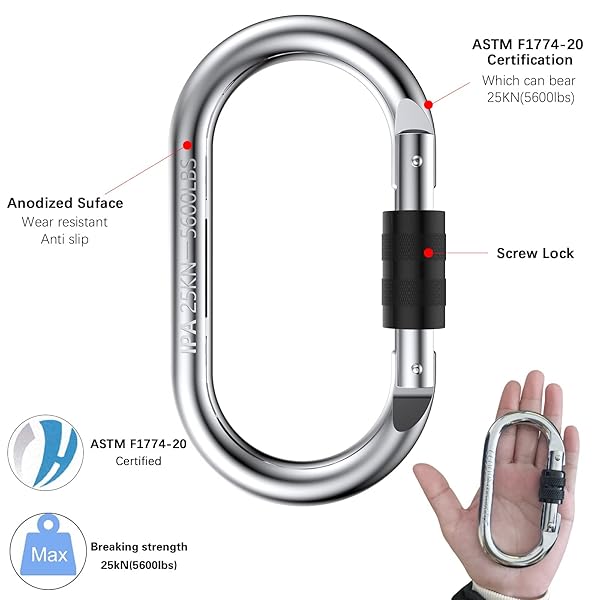 Oak-Sports Heavy Duty Caribeener Clips (25kn) - Multipurpose Climbing Carabiner for Ropes, Hammocks & Rigging (2 Pack) - Image 4