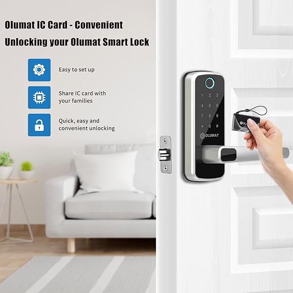 Olumat Smart Door Lock Fob Keyless Entry Keypad Fingerprint Smart Locks for Front Door Passcode Code Set of 3 - Image 4