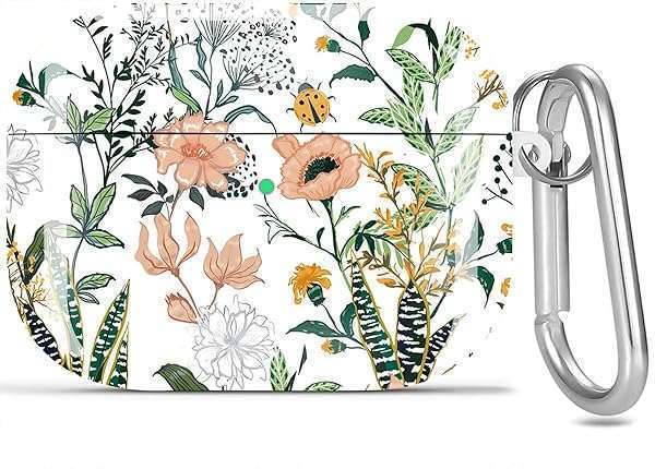 Olytop Stylish Olytop AirPods Pro Case: Cute Ladybugs & Flower Design for 1st/2nd Gen - Shockproof Keychain Cover for Women & Girls