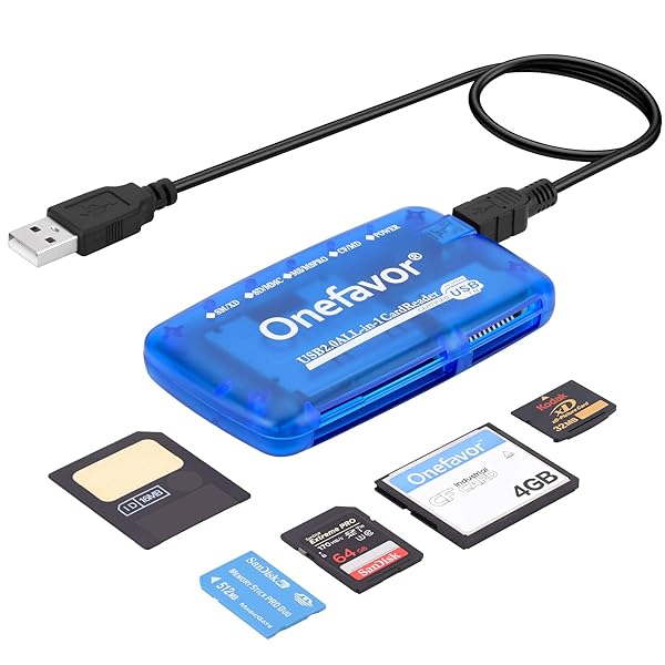 onefavor Onefavor SmartMedia Cards Reader Writer, All-in-1 USB Universal Multi Card Adapter Slim Hub Read Smart Media SD, XD, CF, MMC, MS Pro Duo, Camera Flash Memory Cards Reader for Windows, Mac, Linux