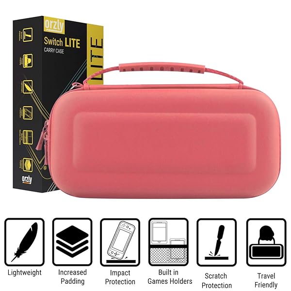 Orzly Carry Case for Nintendo Switch Lite Portable Travel Case with Storage for Games and Accessories Coral - Image 7