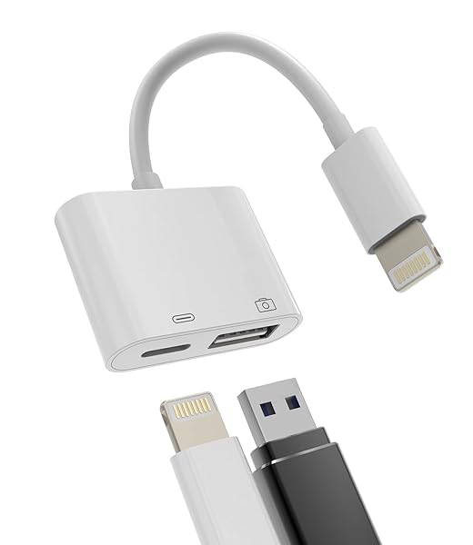 OTG Adapter Lightning Male to USB Female for iPhone 13/12/11 & iPad - Charger Cable & Memory Stick Connector