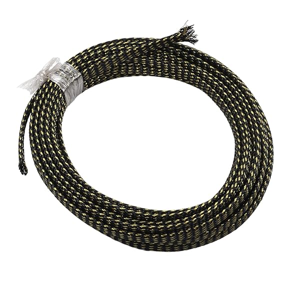 Othmro 16.4ft PET Expandable Braided Cable Sleeve for TV Audio PC Cords Black Gold Flexible Wire Organizer