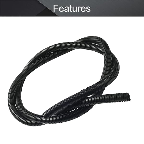 Othmro 6.56Ft Corrugated Tube 0.67 ID Flexible Bellows Pipe for Home Outdoor Automotive Marine Wire Wrap Cover Black - Image 3
