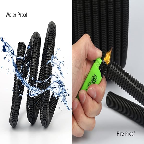 Othmro 6.56Ft Corrugated Tube 0.67 ID Flexible Bellows Pipe for Home Outdoor Automotive Marine Wire Wrap Cover Black - Image 5