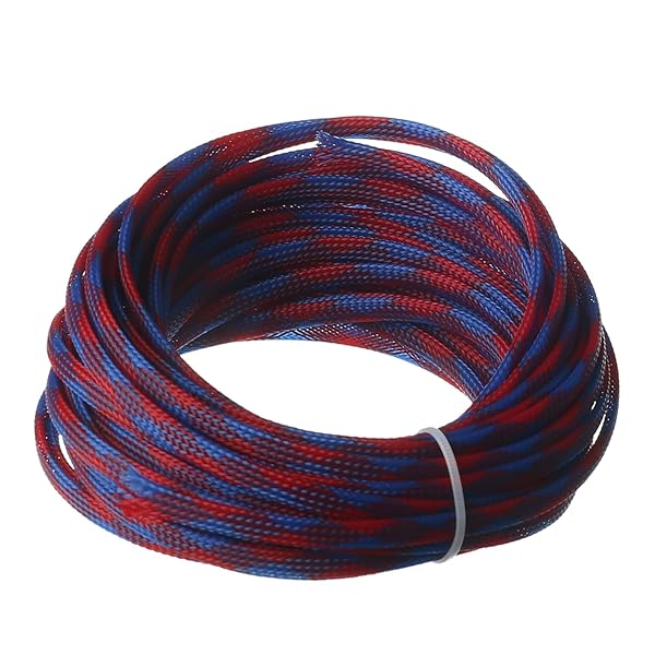 Othmro 10m Expandable Braid Cable Sleeving 6mm Flexible Wire Mesh Sleeve Blue Red for Pet Chewing Protection