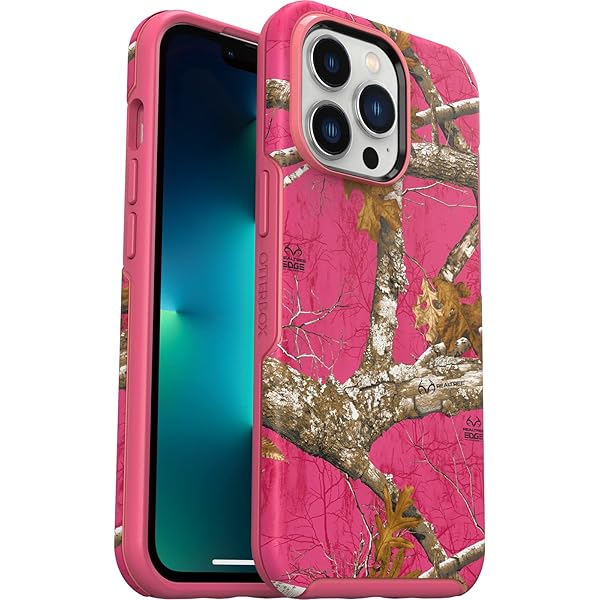 OtterBox iPhone 13 Pro Symmetry Series Plus Case Realtree Flamingo Pink Ultra Sleek MagSafe Compatible with Raised Edges for Camera Protection