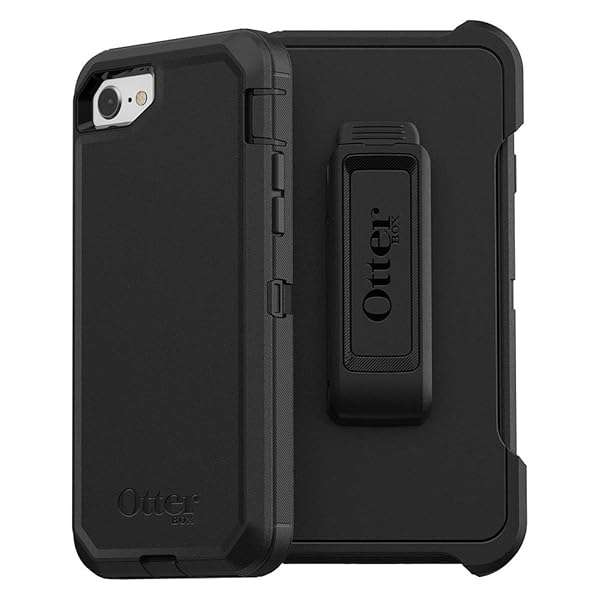 OtterBox Defender Series Case for iPhone SE 3rd/2nd Gen, 8 & 7 - Rugged Black with Holster Clip & Port Protection