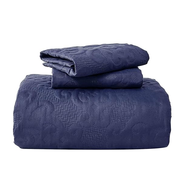 Oversized King Bedspreads 128x120 Extra Wide Lightweight Quilt Set for Tall King California King Bed Navy 3 Piece Coverlet Pillow Shams - Image 10