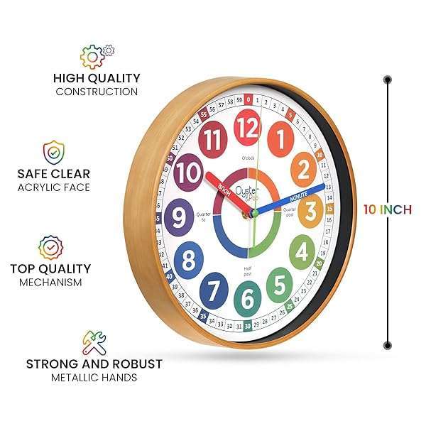 Silent Oyster&Pop Learning Clock for Kids - Non-Ticking Time Teaching Clocks for Bedrooms & Classrooms - Image 5